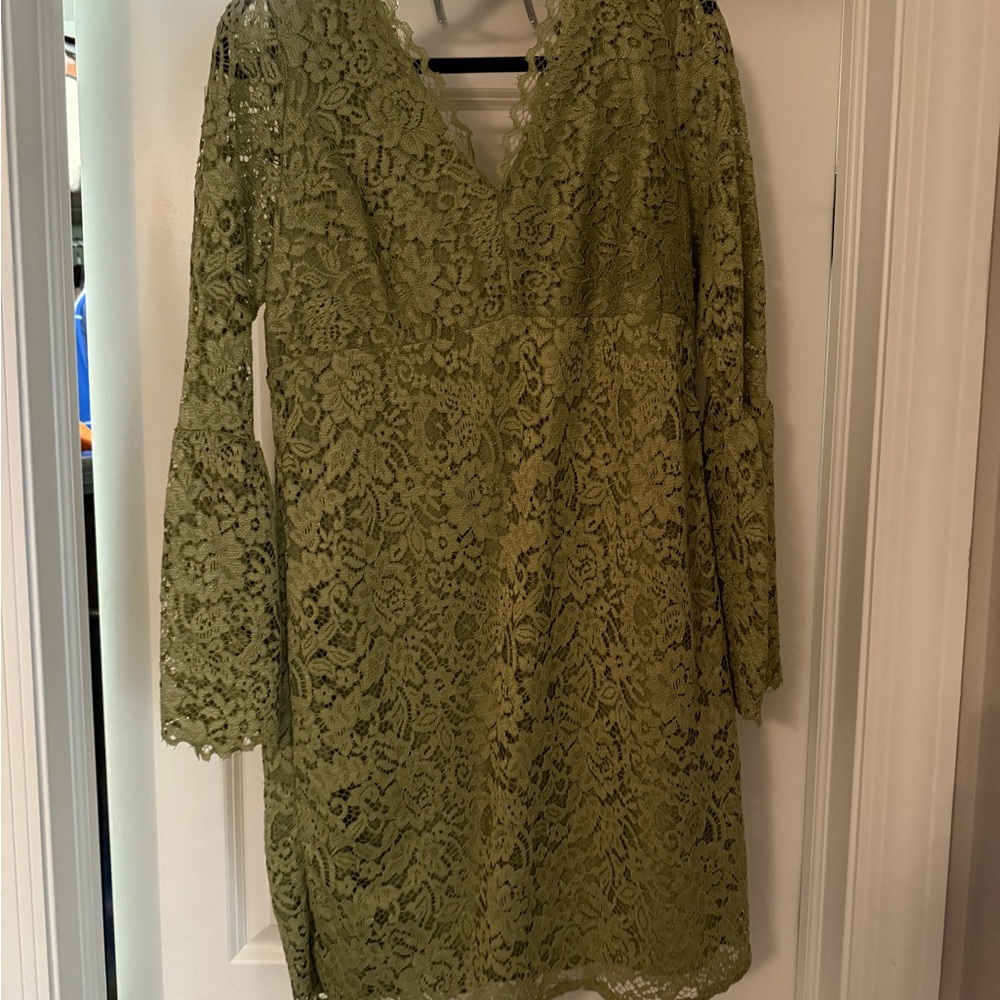 Betsey Johnson Olive Lace Long Sleeve Dress